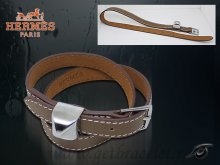 Hermes Double Tour Leather Bracelet Khaki With Silver